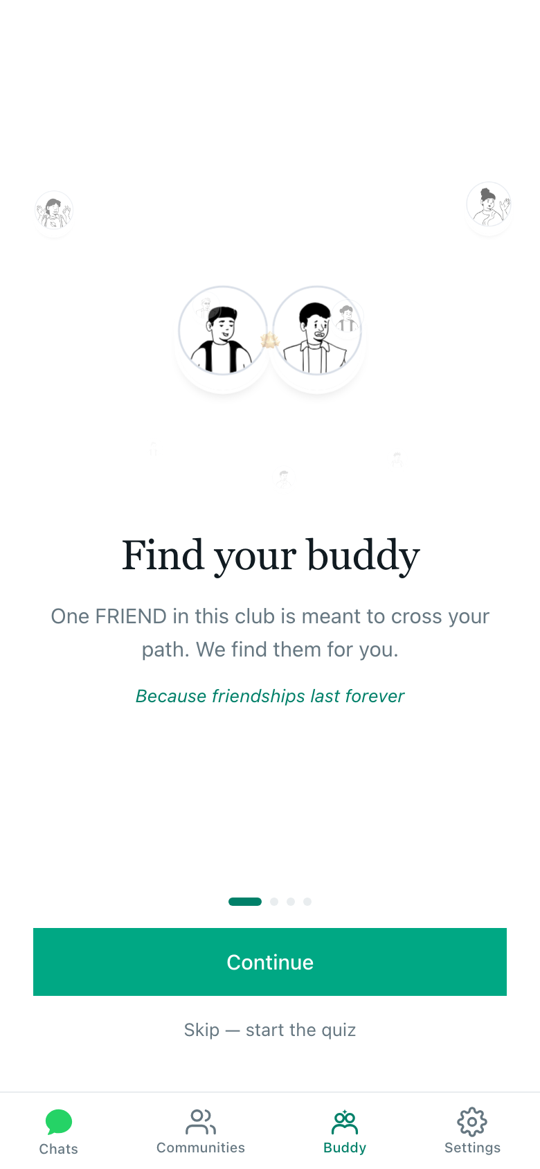 The Find your buddy screen in the live People Club app